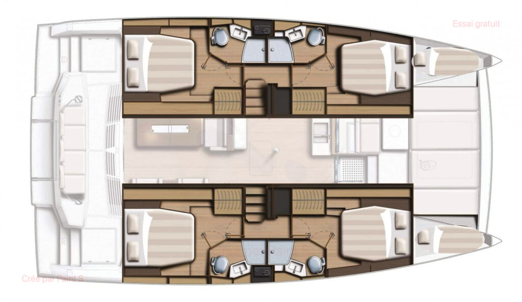 4 Cabines, 4 salles de bain et 2 pointes avant